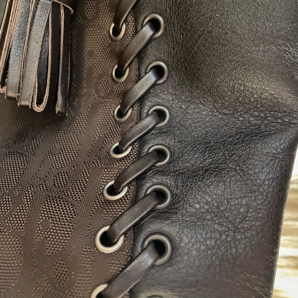 Authentic DIOR Ethnic Collection Brown Diorissimo Print Leather and Canvas Purse - Picture 8 of 15